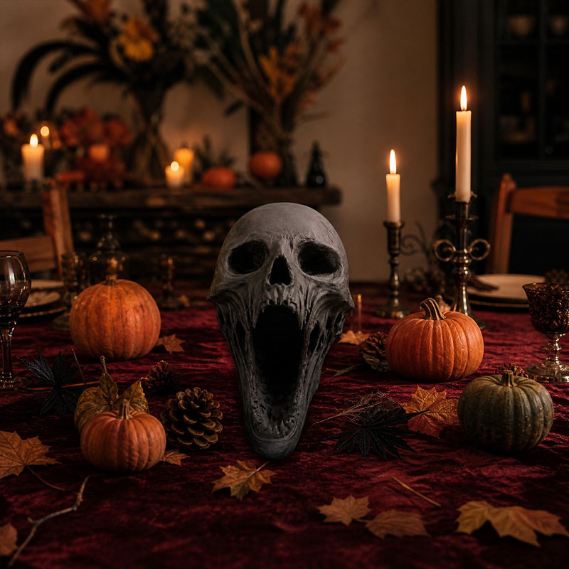 Gothic 3D Demon Skull Sculpture – Horror Skull Decor & Halloween Tabletop Figurine