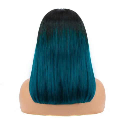 4x4 Lace Closure short Bob Wigs Human Hair T1B/green Color Bob Wig Double Drawn Straight Human hair Bob Lace Front Wig For Women