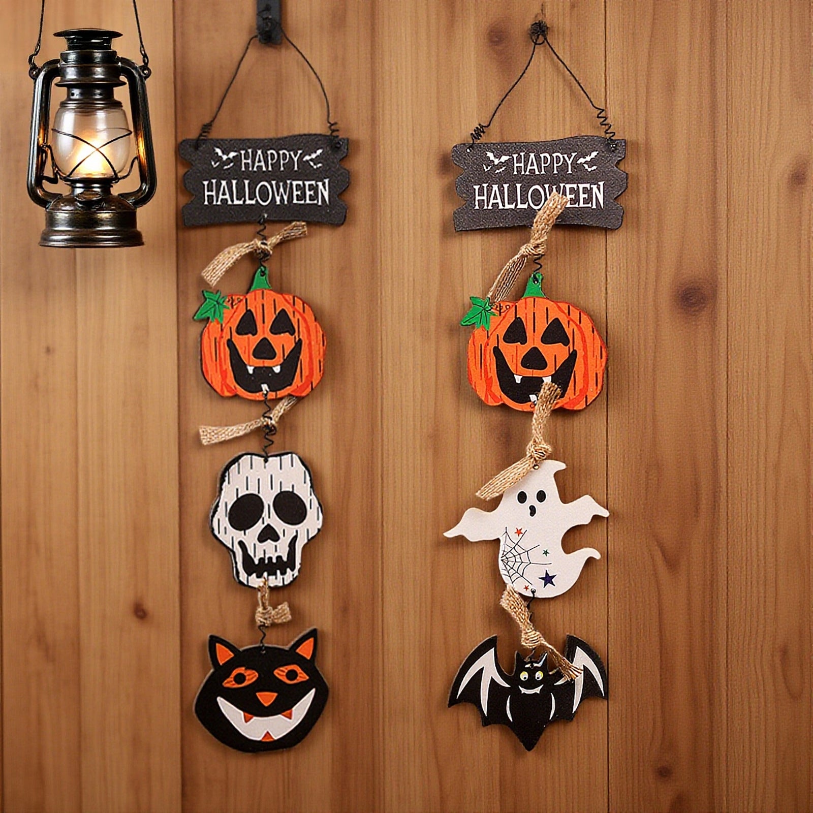 Halloween Decorations Wooden Plaque Door Hanging Pumpkin Ghost Ornament Creative Hanging Decoration