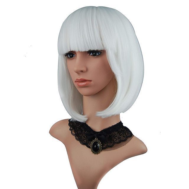 Wig for Women Short Hair Straight Bangs Bobo Bob Cut Anime Cosplay Colorful Hair