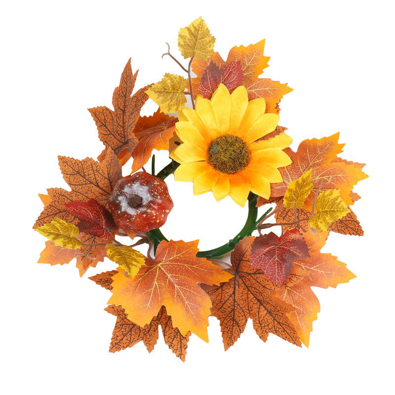 Hot Sale Artificial Flower Wreath Table Decoration Halloween Berry Pumpkin Candle Holder Harvest Maple Leaf Wreath Autumn Festival