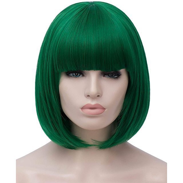 Wig for Women Short Hair Straight Bangs Bobo Bob Cut Anime Cosplay Colorful Hair