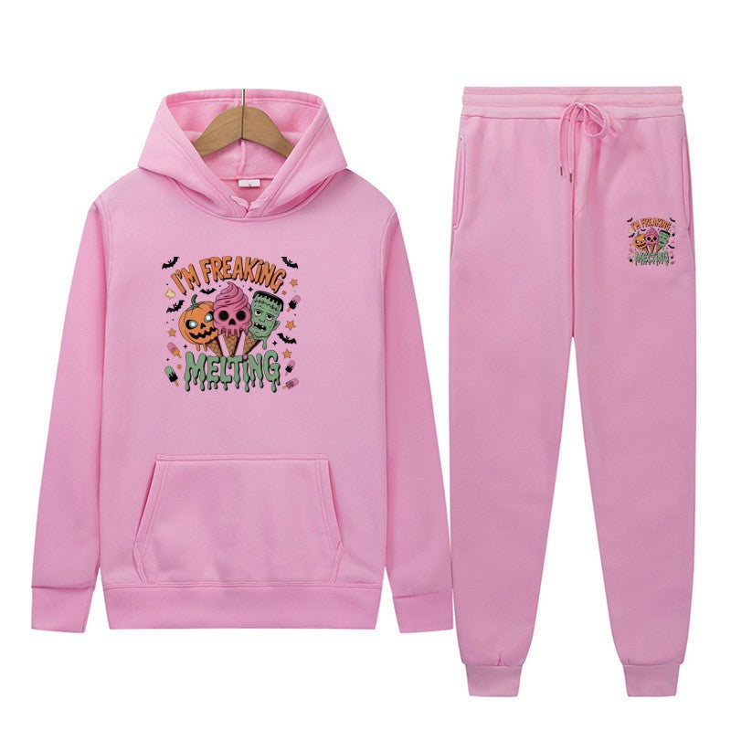 Casual Sporty Hooded Sweatshirt and Sweatpants Set
