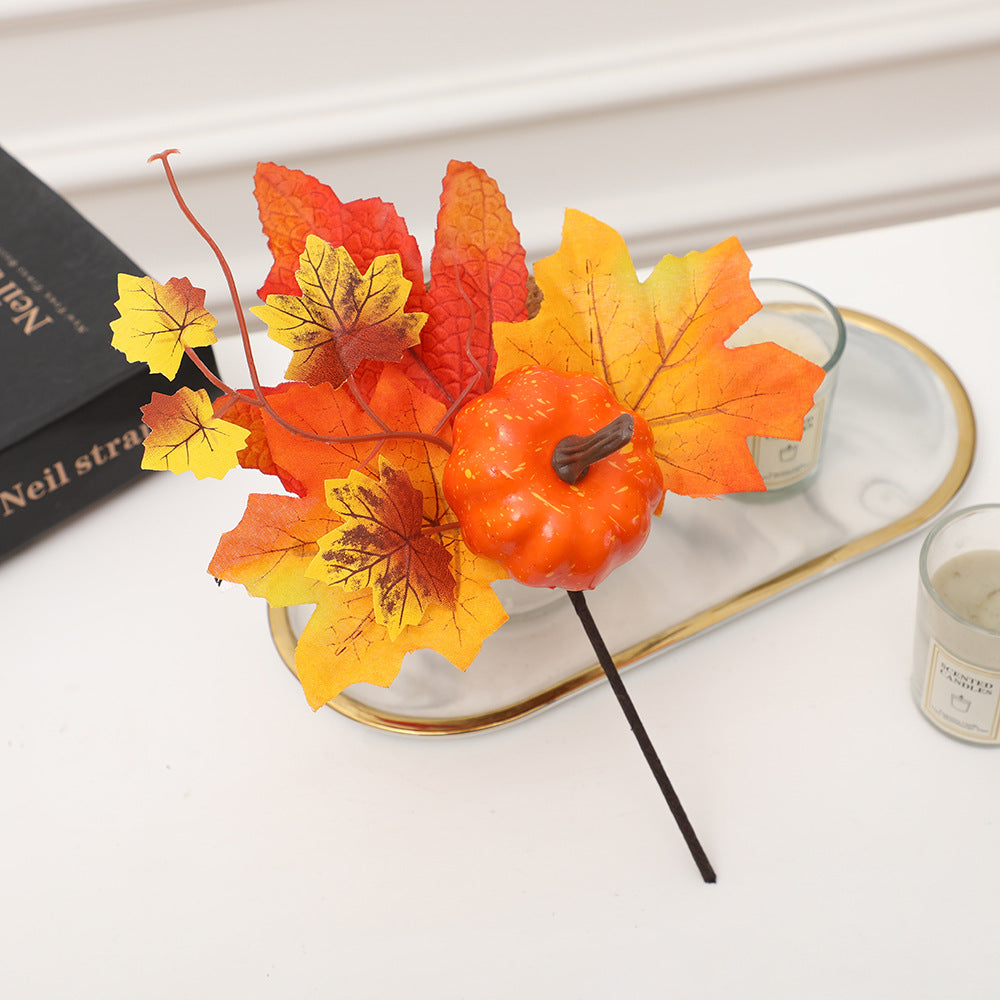New Halloween Decoration Accessories: Maple Leaf Wreath, Pumpkin, Pinecone, Red Berry Ornaments, Harvest Festival Autumn Color Props