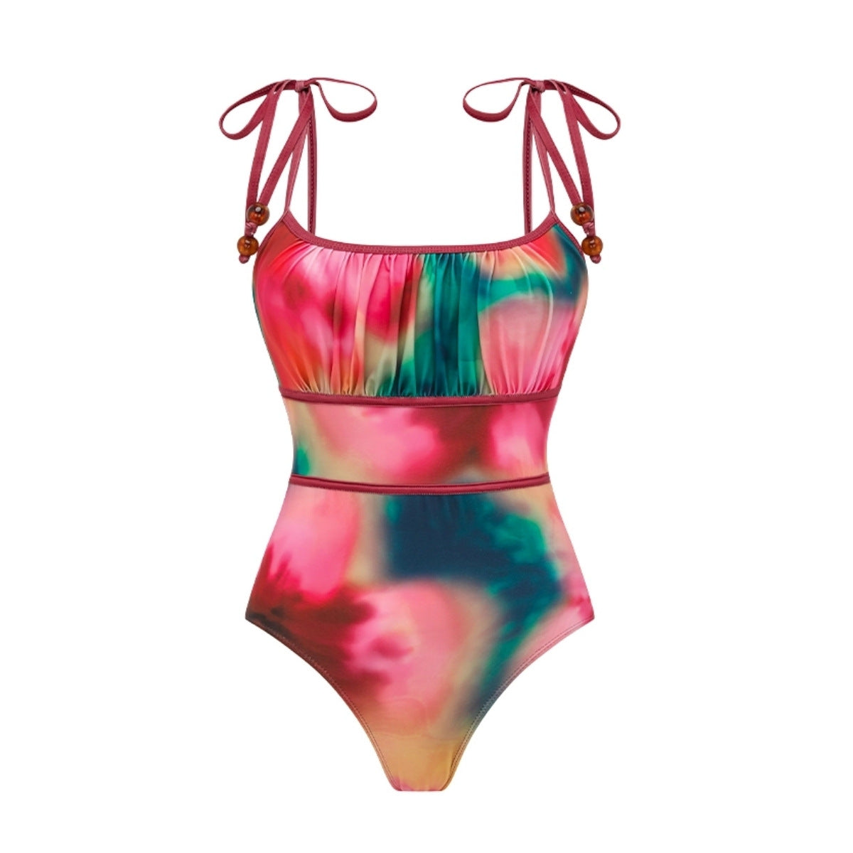 Fashion V-Neck Cross-Back Tie Dye One-Piece Swimwear Set for Women