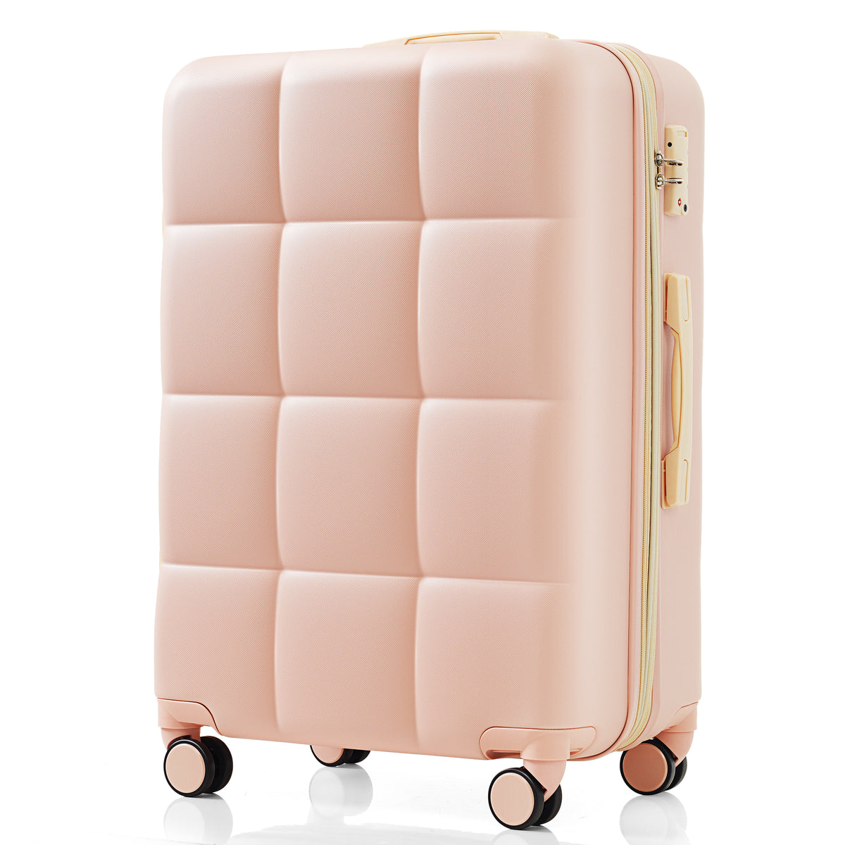 3-piece luggage set, 20 inches, ABS hard shell luggage with USB port and cup holder rotating wheel, pink color