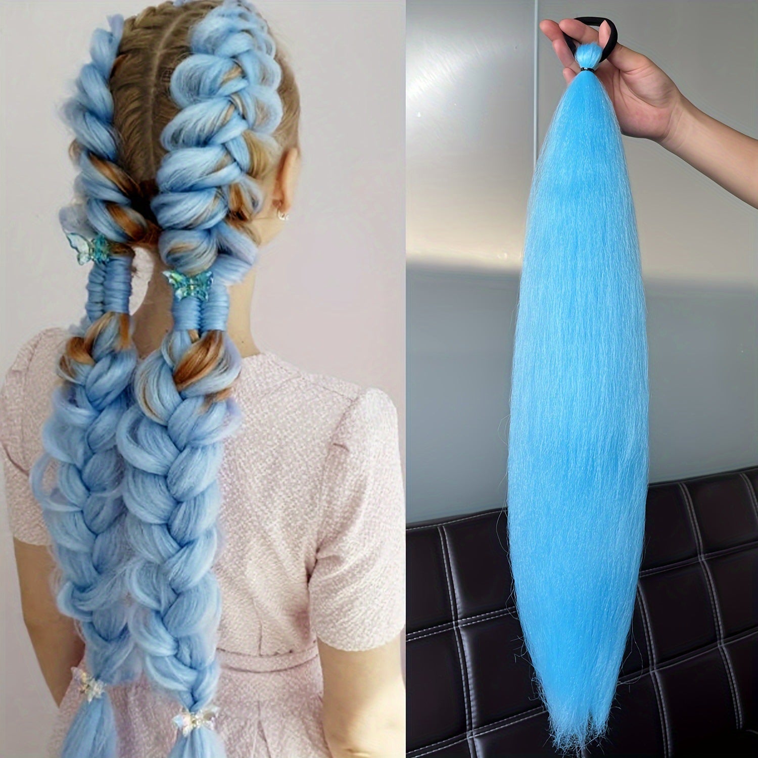 2-piece set of girls' rubber band ponytail wig boxing braid colorful elastic rope braid ponytail wig hair extensions