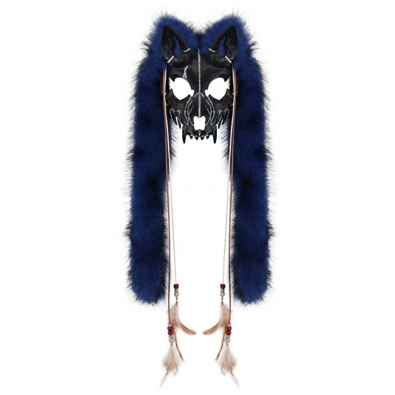 Halloween Carnival Fashion Animal Mask Viking Fox Mask with Faux Fur Headwear COS Werewolf