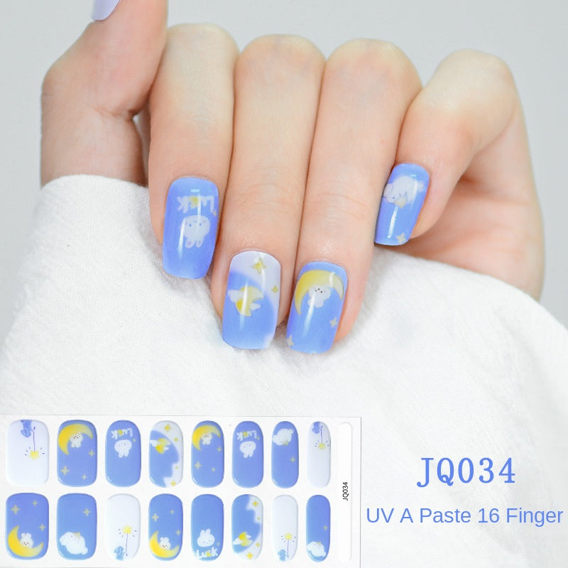 Xiantai UV Gel Nail Art Patches Semi-Cured Light Therapy Nail Stickers Waterproof 16 Finger Half Cured Nail Full Cover Wholesale