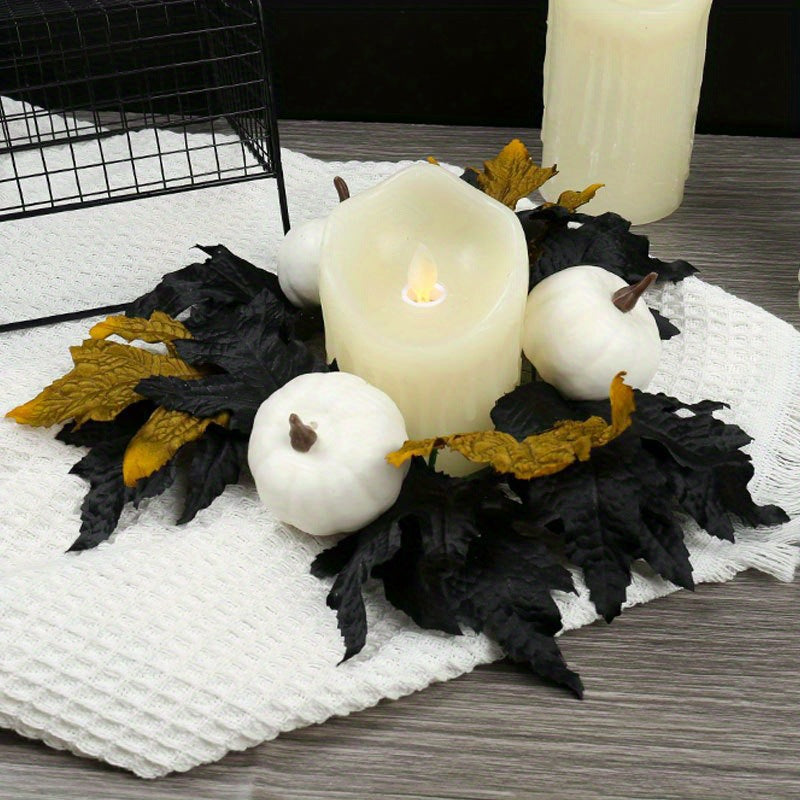 Halloween Decorative Fake Pumpkin Maple Leaf Harvest Festival Decoration Scene Arrangement Halloween Candle Holder Wreath