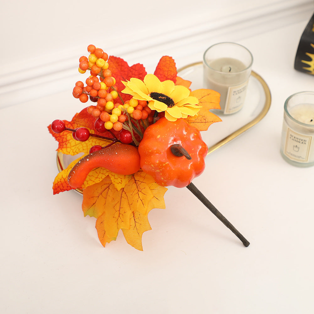 New Halloween Decoration Accessories: Maple Leaf Wreath, Pumpkin, Pinecone, Red Berry Ornaments, Harvest Festival Autumn Color Props