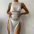 Bikini Swimwear Set, Solid Color Long Dress, Sexy Three-Piece Separated Swimsuit for Women