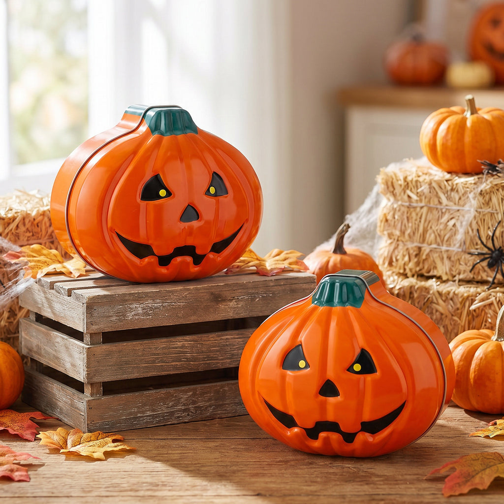 Halloween Pumpkin Ghost Face Tin Box Baking Cookie Snack Packaging Can Festival Gift Favor Metal Box