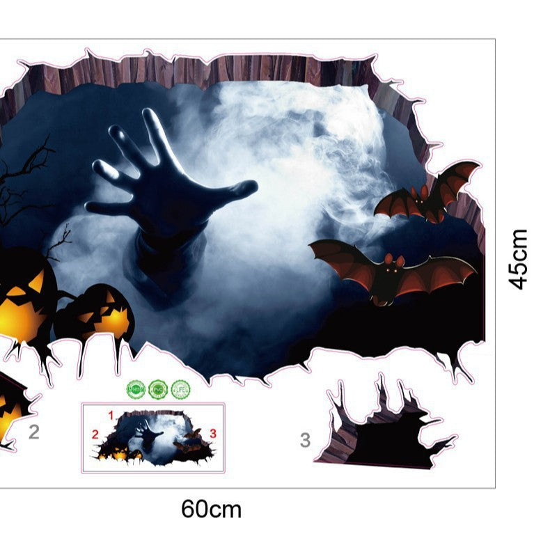 Horror 3D Stickers Halloween Bar Decoration Wall Decals Haunted House Escape Room Background Props Stereoscopic Horror Floor Stickers