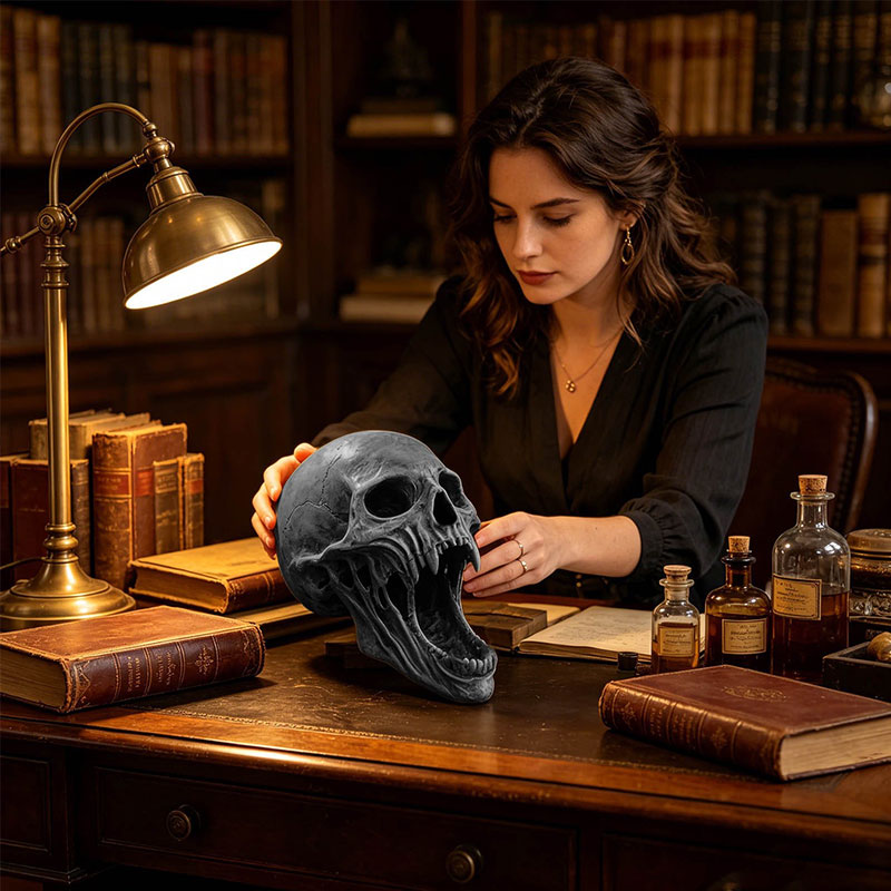 Gothic 3D Demon Skull Sculpture – Horror Skull Decor & Halloween Tabletop Figurine