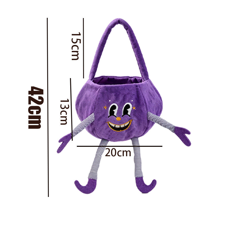 Halloween Handheld Bow Embroidered Candy Bag Kids Festival Decoration Prop Ghost Festival Pumpkin Bucket Trick-or-Treat Bag