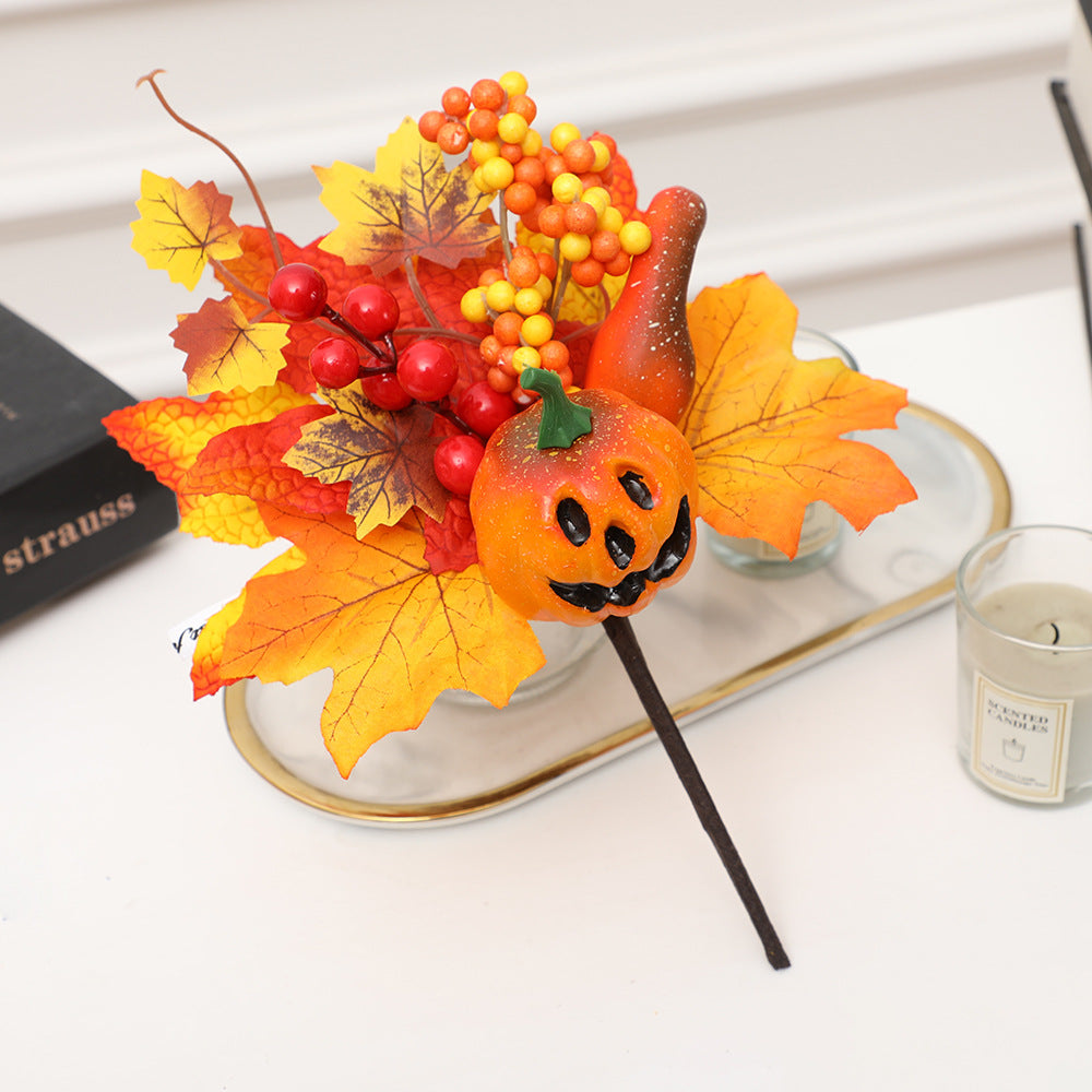 New Halloween Decoration Accessories: Maple Leaf Wreath, Pumpkin, Pinecone, Red Berry Ornaments, Harvest Festival Autumn Color Props
