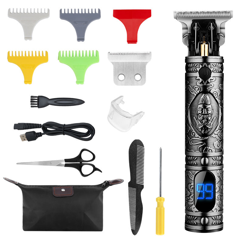 Electric Hair Clipper T9 Multi Accessory LCD Rechargeable Retro Oil Head Engraving Electric Hair Clipper