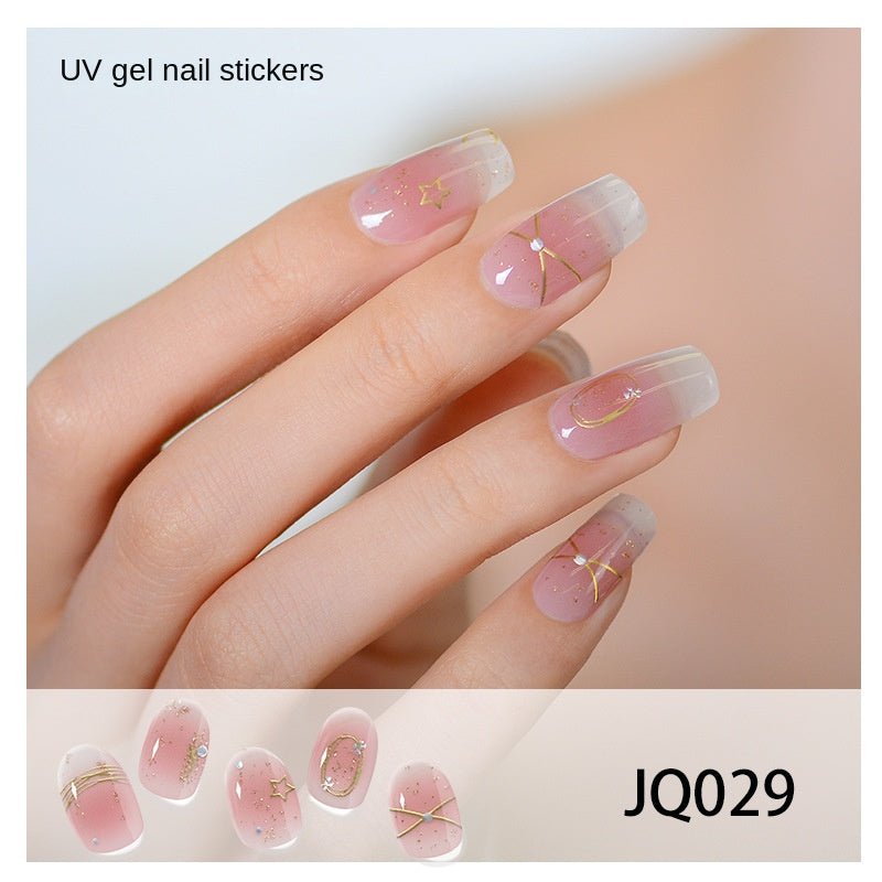 Xiantai UV Gel Nail Art Patches Semi-Cured Light Therapy Nail Stickers Waterproof 16 Finger Half Cured Nail Full Cover Wholesale