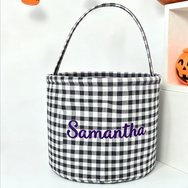 Easter Decoration Storage Basket with Checkered Design, Festival Party Atmosphere Tote Bucket