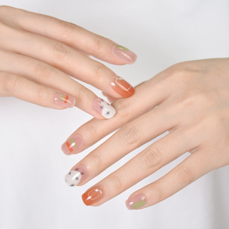 Xiantai UV Gel Nail Art Patches Semi-Cured Light Therapy Nail Stickers Waterproof 16 Finger Half Cured Nail Full Cover Wholesale