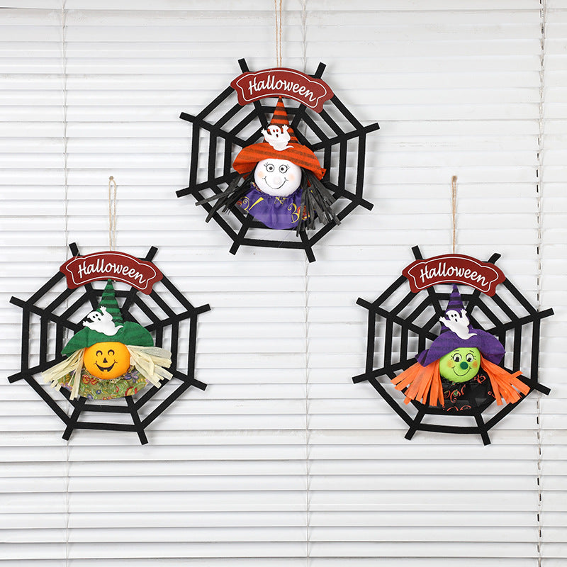 Halloween Decorative Hanging Ornament Non-Woven Fabric Decoration for Bar and KTV Scene Setup, Pumpkin Spider Web Door Hanging Ornament