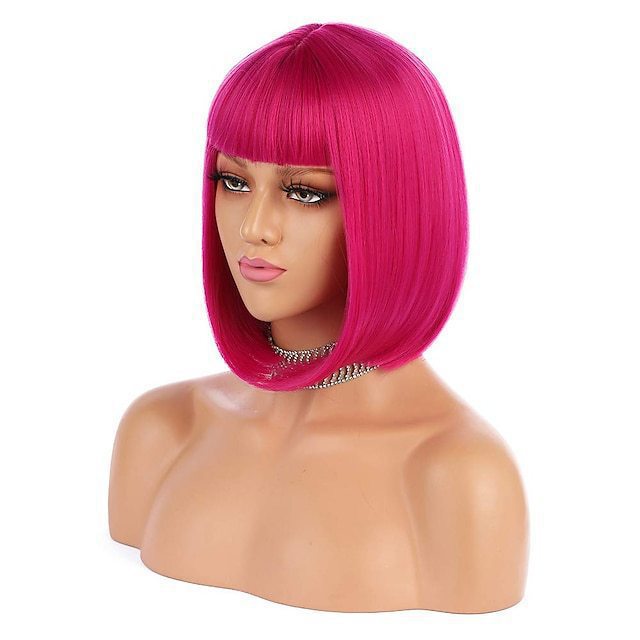 Wig for Women Short Hair Straight Bangs Bobo Bob Cut Anime Cosplay Colorful Hair