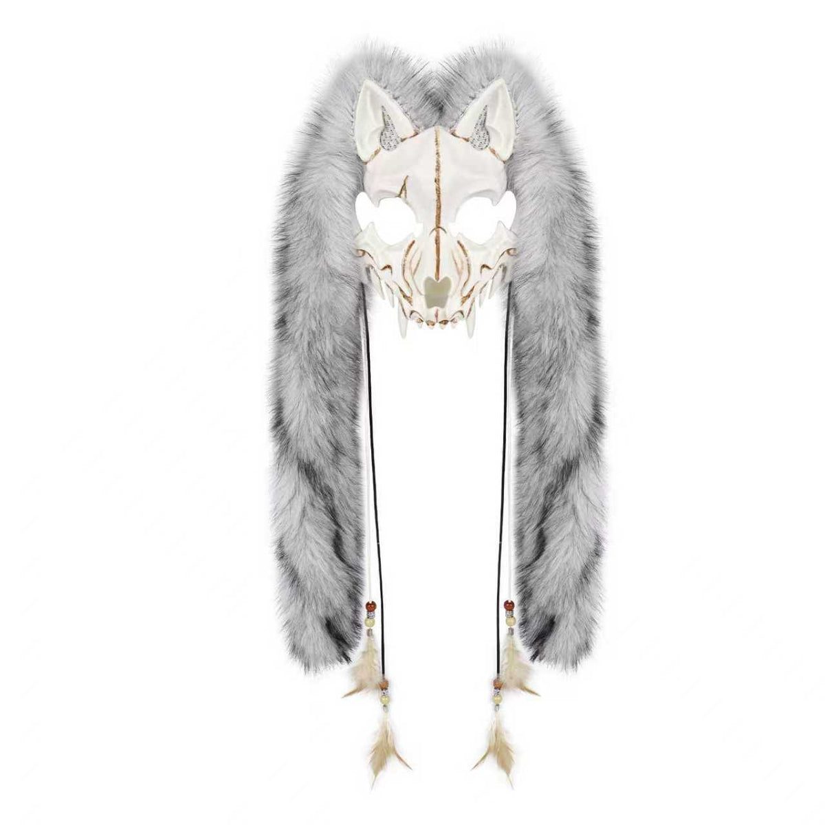 Halloween Carnival Fashion Animal Mask Viking Fox Mask with Faux Fur Headwear COS Werewolf