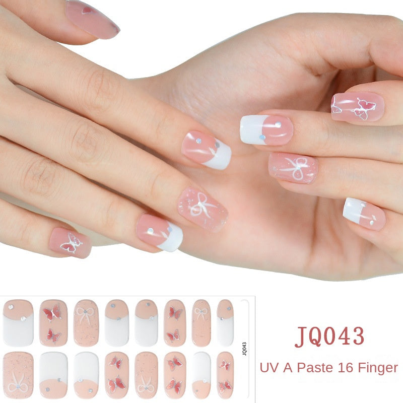 Xiantai UV Gel Nail Art Patches Semi-Cured Light Therapy Nail Stickers Waterproof 16 Finger Half Cured Nail Full Cover Wholesale