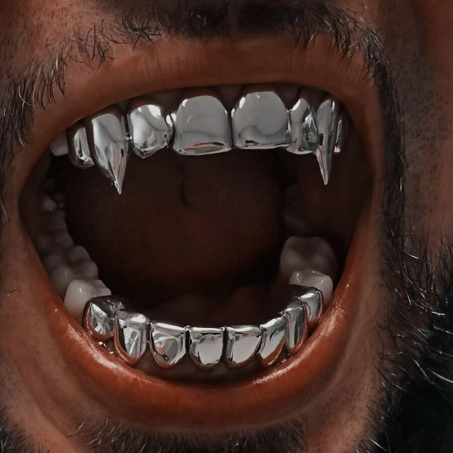 Rapper Eight-Tooth Sharp Tiger Teeth 24K Gold Plated Hip-Hop Dental Grillz for Men and Women, Premium Quality Jewelry Accessory