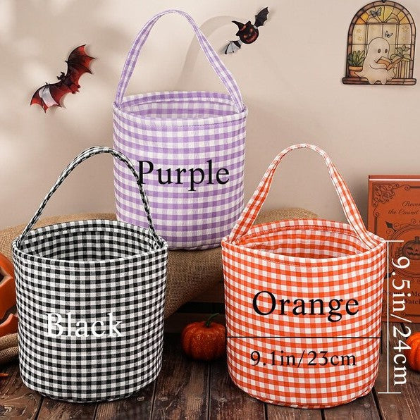 Easter Decoration Storage Basket with Checkered Design, Festival Party Atmosphere Tote Bucket