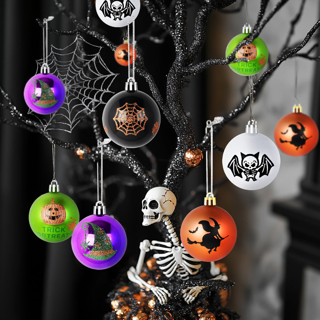 Halloween 6cm Painted Electroplated Ghost Ball Dark Skull Pumpkin Decoration Set Tree Hanging Party Ornament