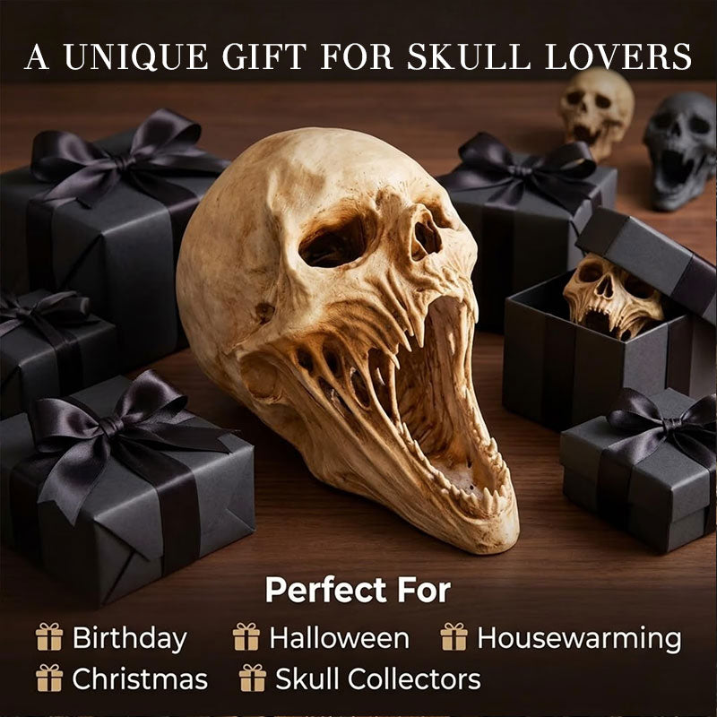 Gothic 3D Demon Skull Sculpture – Horror Skull Decor & Halloween Tabletop Figurine
