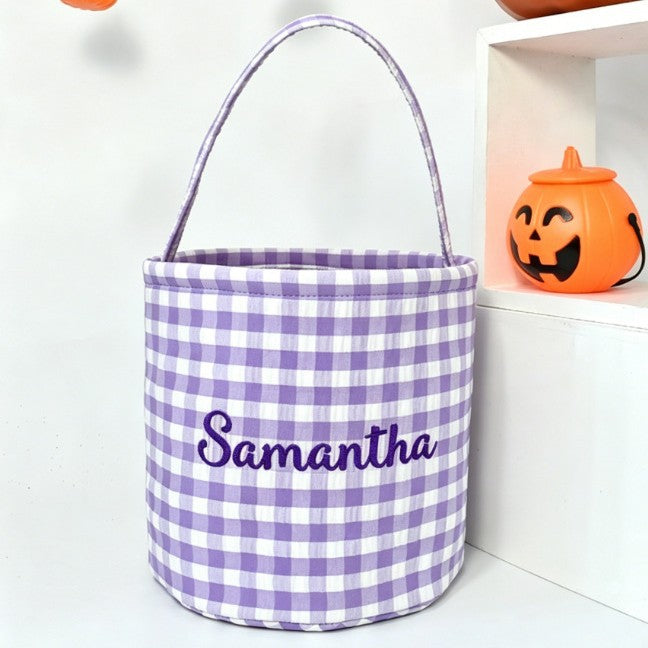 Easter Decoration Storage Basket with Checkered Design, Festival Party Atmosphere Tote Bucket