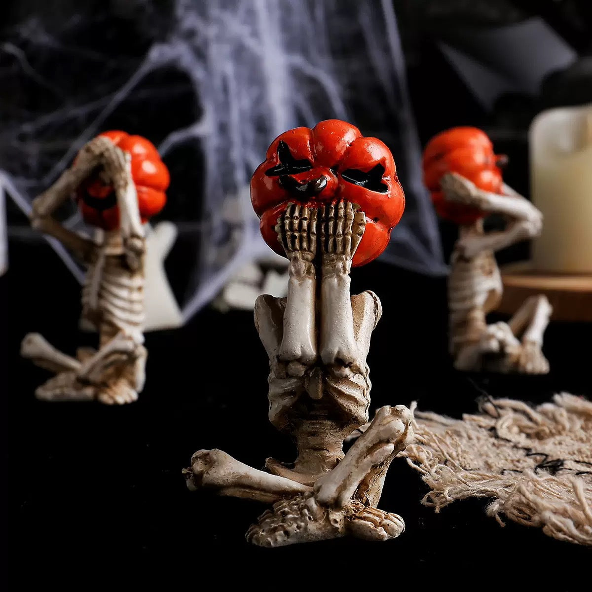 Meditation Yoga Pumpkin Head Skull Doll Decoration Halloween Horror Doll Scene Prop Horror Figurine