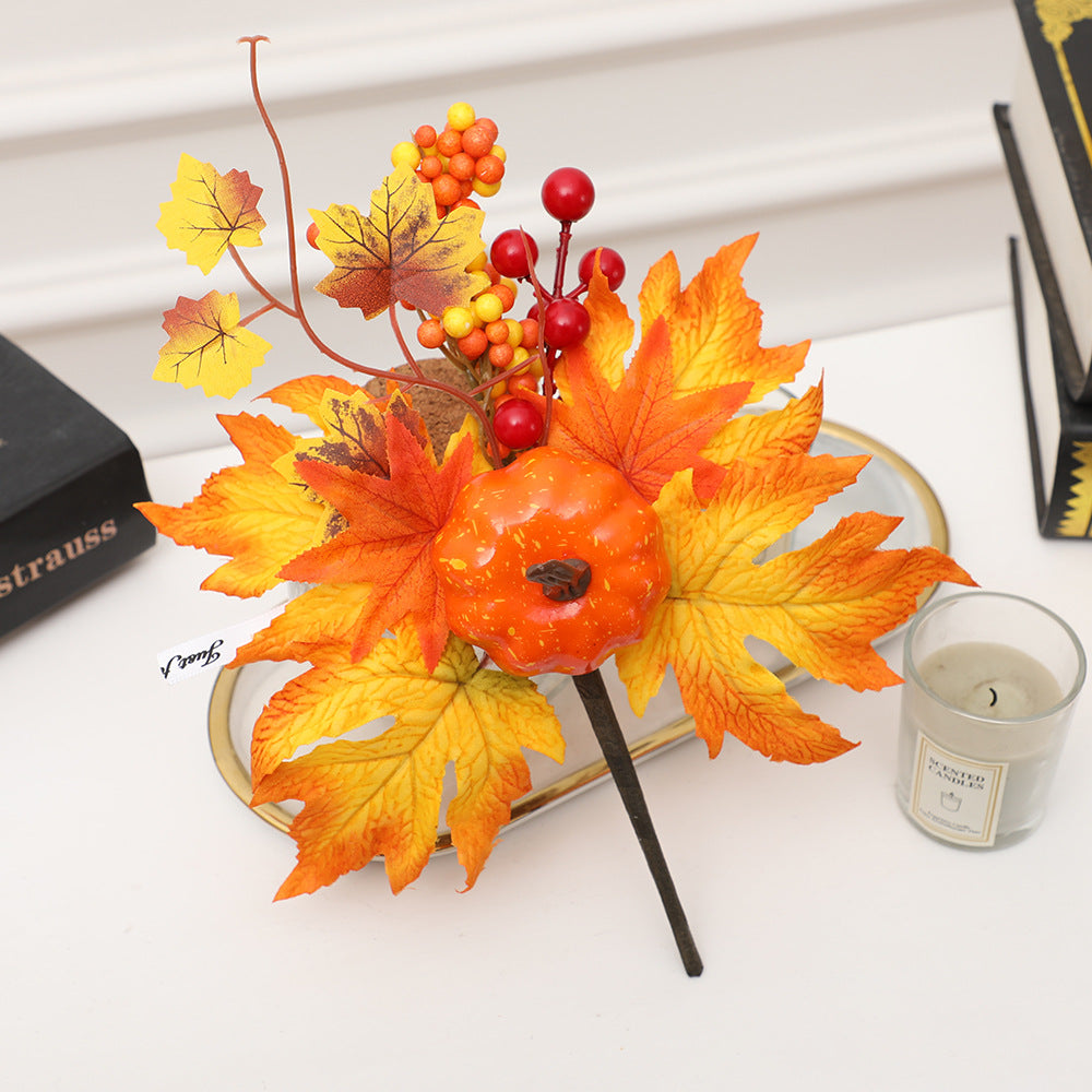 New Halloween Decoration Accessories: Maple Leaf Wreath, Pumpkin, Pinecone, Red Berry Ornaments, Harvest Festival Autumn Color Props