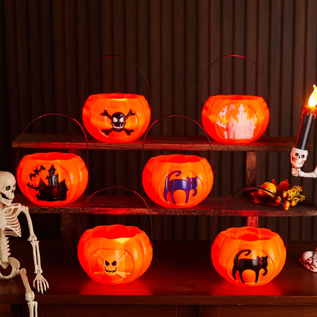 Halloween Pumpkin Lantern Glow-in-the-Dark Pumpkin Handheld Lantern for Kids, Kindergarten Children's Portable Lantern, Pumpkin Bucket Candy Container