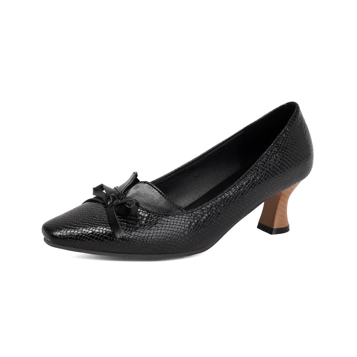 Leopard print square toe high-heeled women's retro shallow bow single shoes Made to order, ships in 7 days