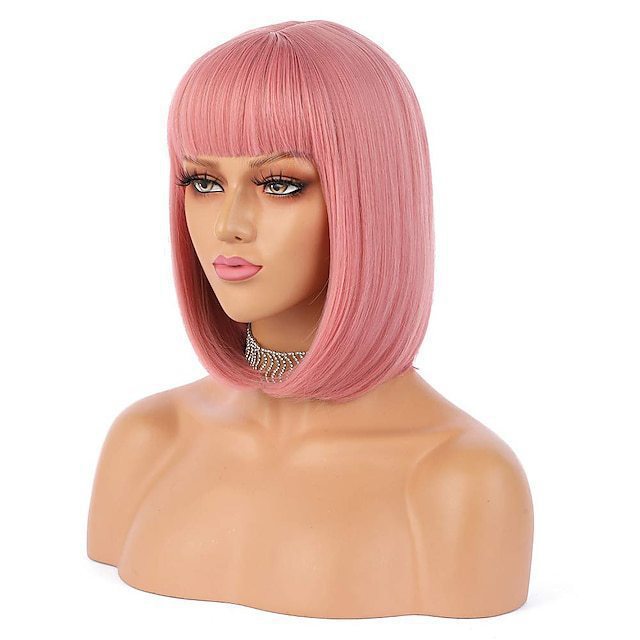 Wig for Women Short Hair Straight Bangs Bobo Bob Cut Anime Cosplay Colorful Hair