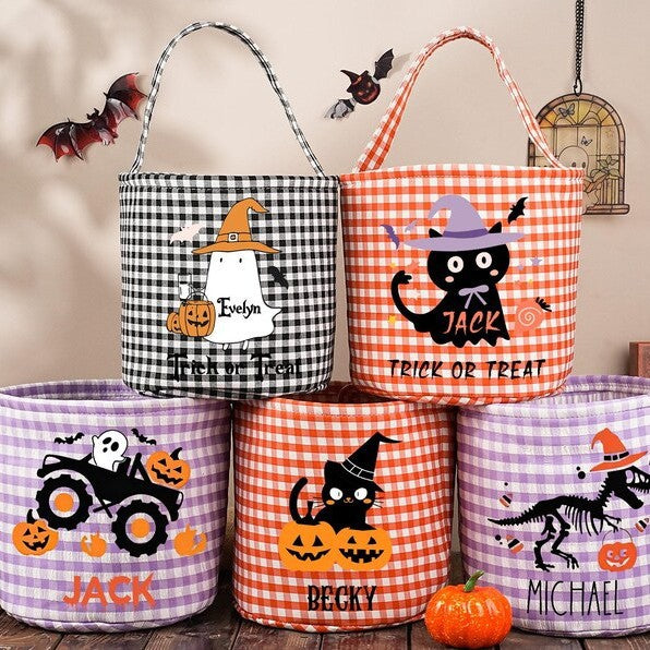 Easter Decoration Storage Basket with Checkered Design, Festival Party Atmosphere Tote Bucket