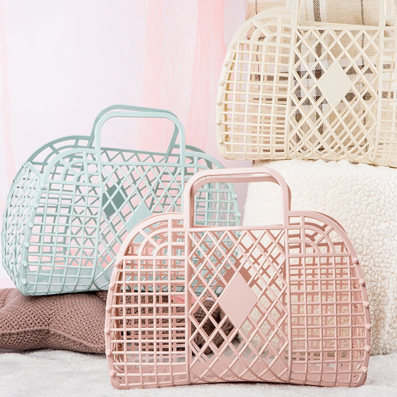 Large PE plastic fashionable portable soft basket detachable hollow shopping storage supermarket snack fruit shopping basket