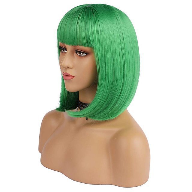 Wig for Women Short Hair Straight Bangs Bobo Bob Cut Anime Cosplay Colorful Hair
