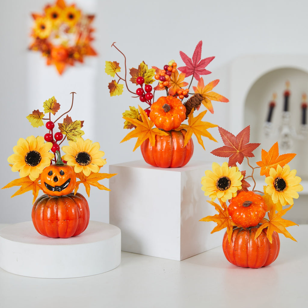 Halloween Decoration Artificial Maple Leaves Pumpkin Autumn Harvest Festival Thanksgiving Scene Decoration Props