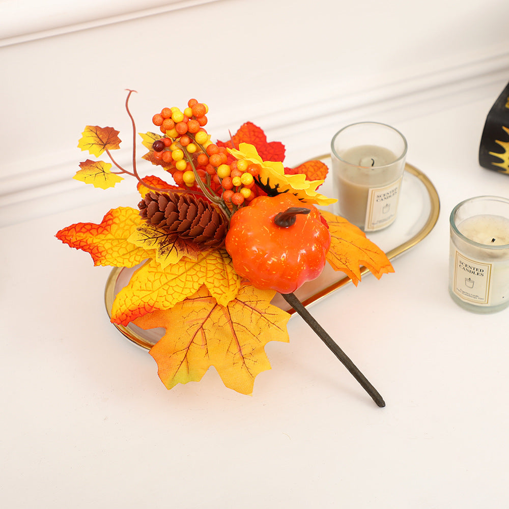 New Halloween Decoration Accessories: Maple Leaf Wreath, Pumpkin, Pinecone, Red Berry Ornaments, Harvest Festival Autumn Color Props