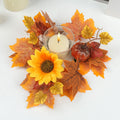 Hot Sale Artificial Flower Wreath Table Decoration Halloween Berry Pumpkin Candle Holder Harvest Maple Leaf Wreath Autumn Festival