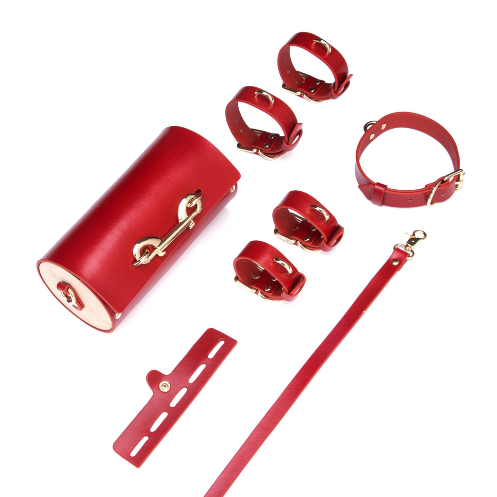 Leather Bondage Restraint Set for Couples - Handcuffs and Foot Cuffs, Erotic Toys, Adult Play Kit