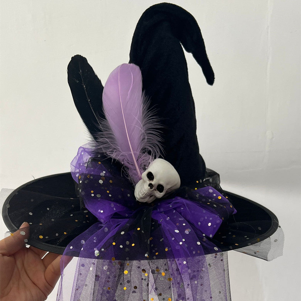 Fringe Halloween Hat Witch Hat Decorative Party Costume for Kids Photo Props Lace Halloween Pointed Hat