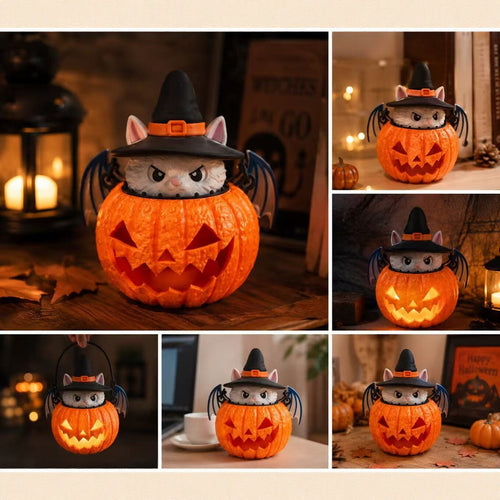 Halloween Cat Pumpkin Lantern 3D Printed LED Desk Decorative Lamp for Festival Party Decoration