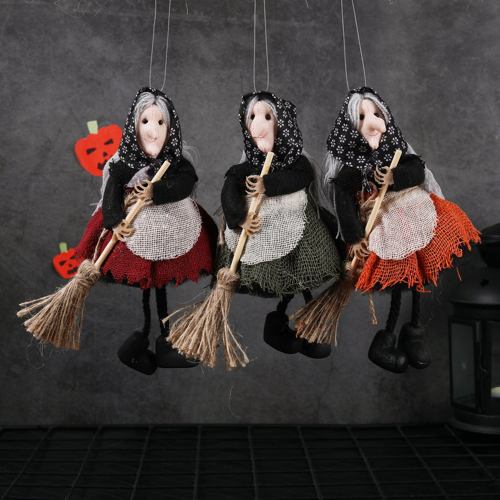 Halloween Hanging Decoration Witch Apron with Broomstick Pendant Toy for Bar, Cute Hanging Ornament for Pranks