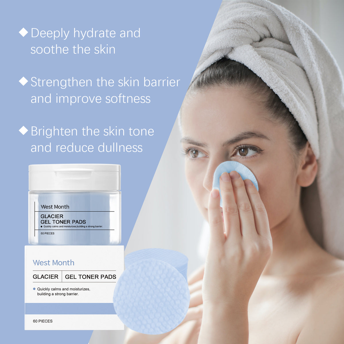 West&Month Glacier Water Soothing Pad Gently Repair Moisturizing Soothing Brightening And Nourishing Skin Shims